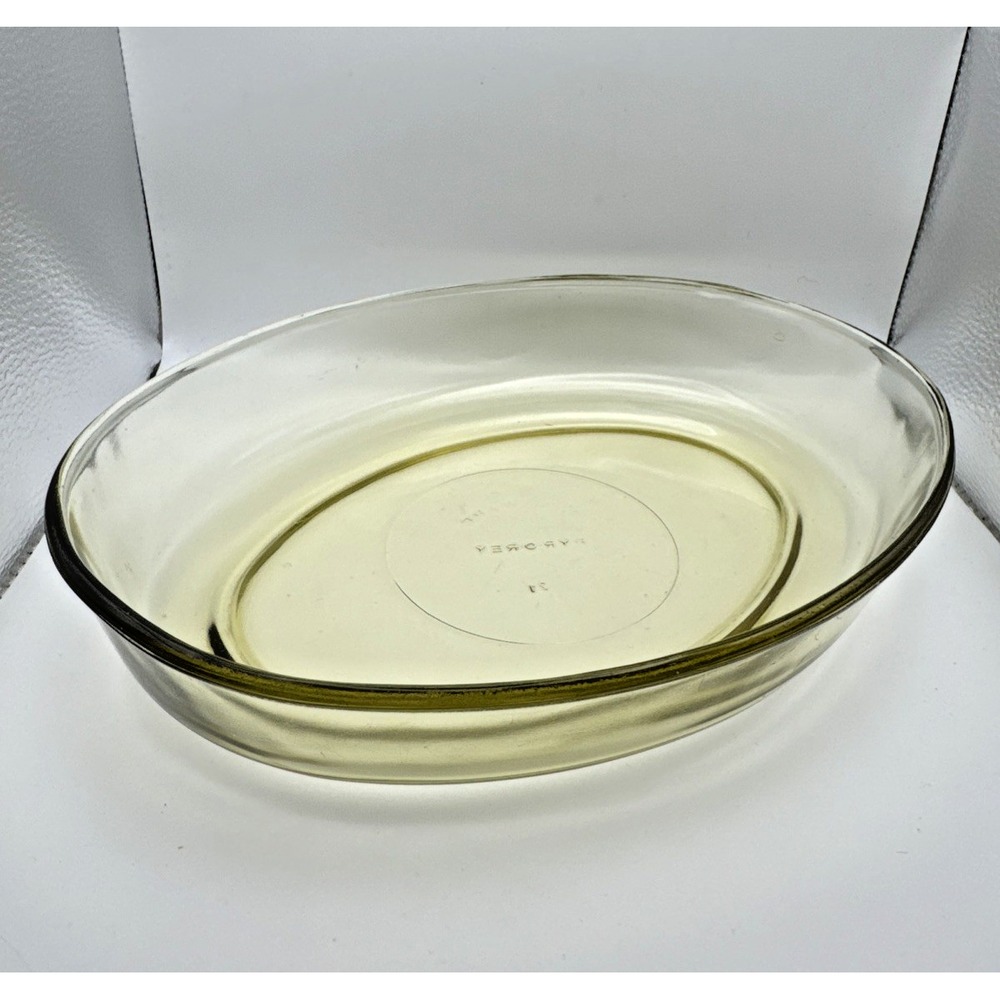 Vintage Pyr-O-Rey Dynaware Amber Yellow Glass Oval 10" Casserole Baking‎ Dish